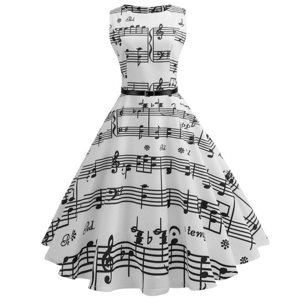 Women Vintage Printing Bodycon Sleeveless Casual Dress Evening Party Swing Prom