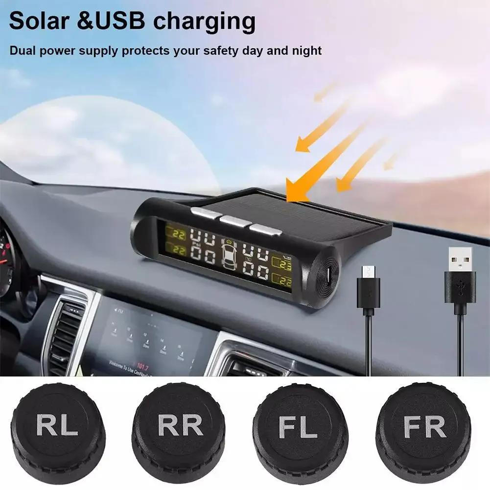 

Intelligent Car TPMS Solar Tyre Pressure Monitoring System Parking Sensors For Cars Temperature Tire Air Pressure Gauge чорний