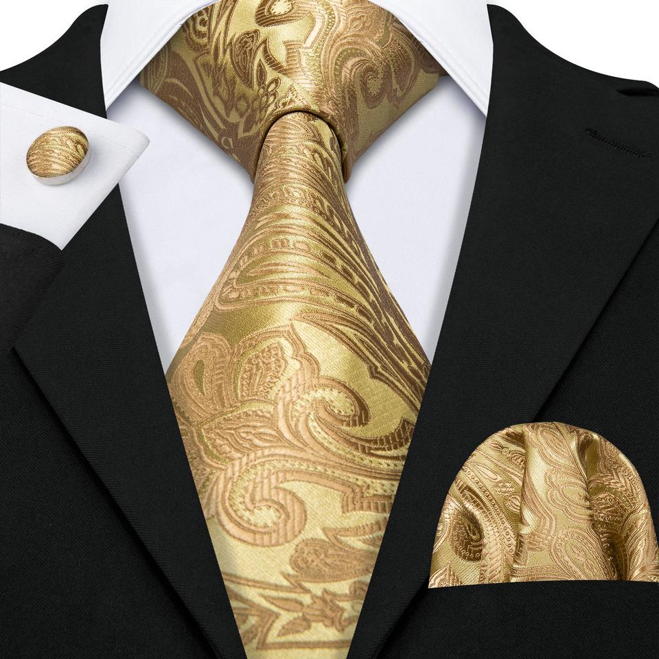 Barry.Wang Ties for Men Necktie Hankerchief Cufflinks Set Burgundy Striped Jacquard Wedding