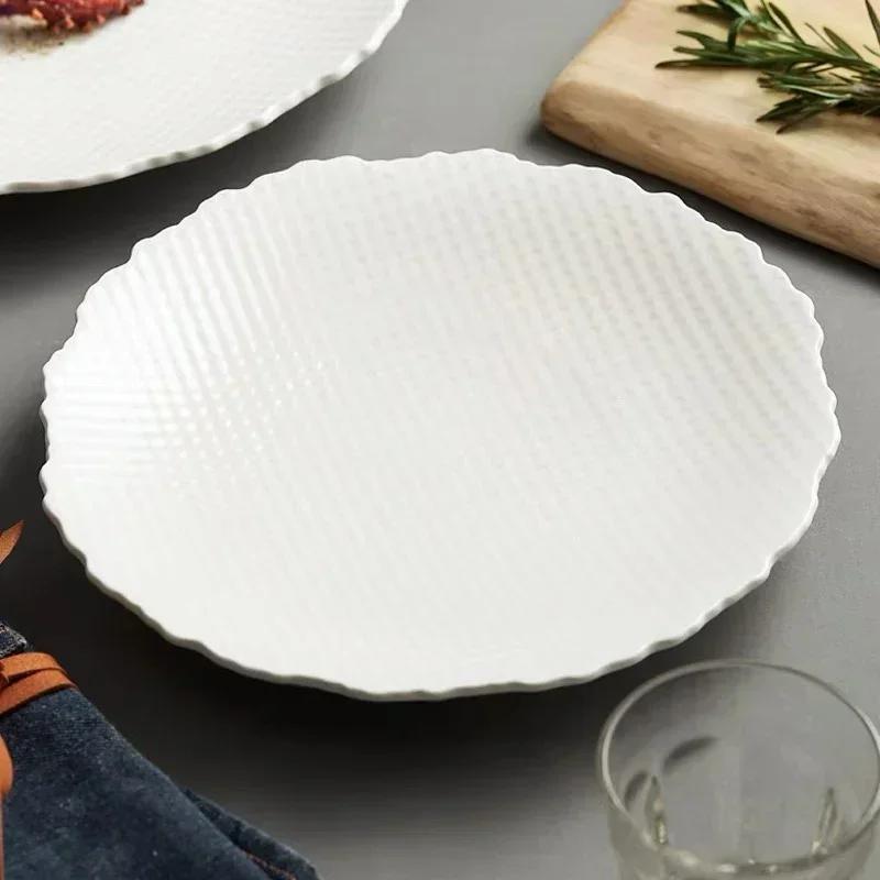White Ceramic Western Dish Circular Restaurant Italian Pasta Steak Cutlery 12 Inch Creative Household Japanese Shallow Plate