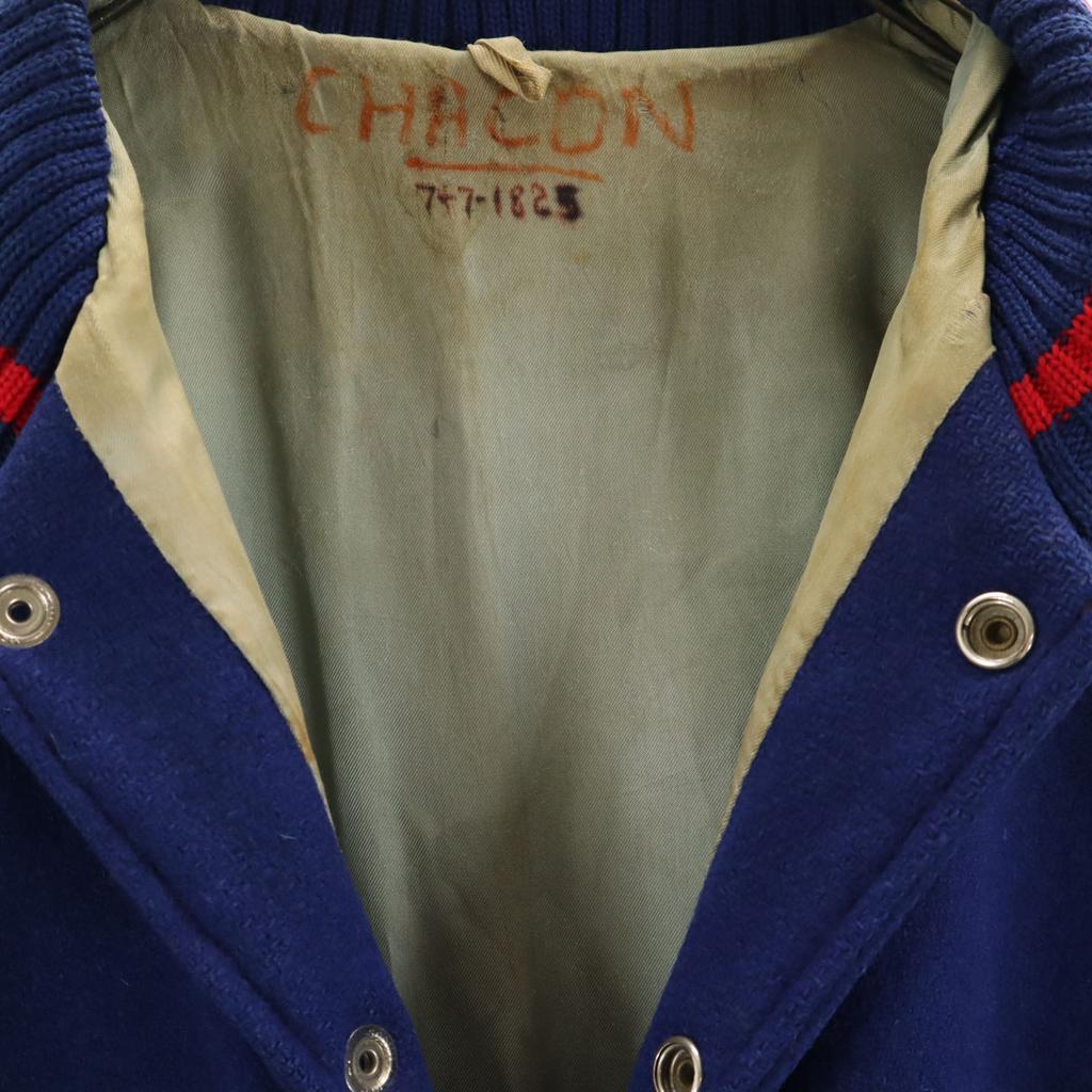 LASLEY KNITTING 60s Wool Vintage Sleeve Leather Stajan 44 Navy System Men's Used