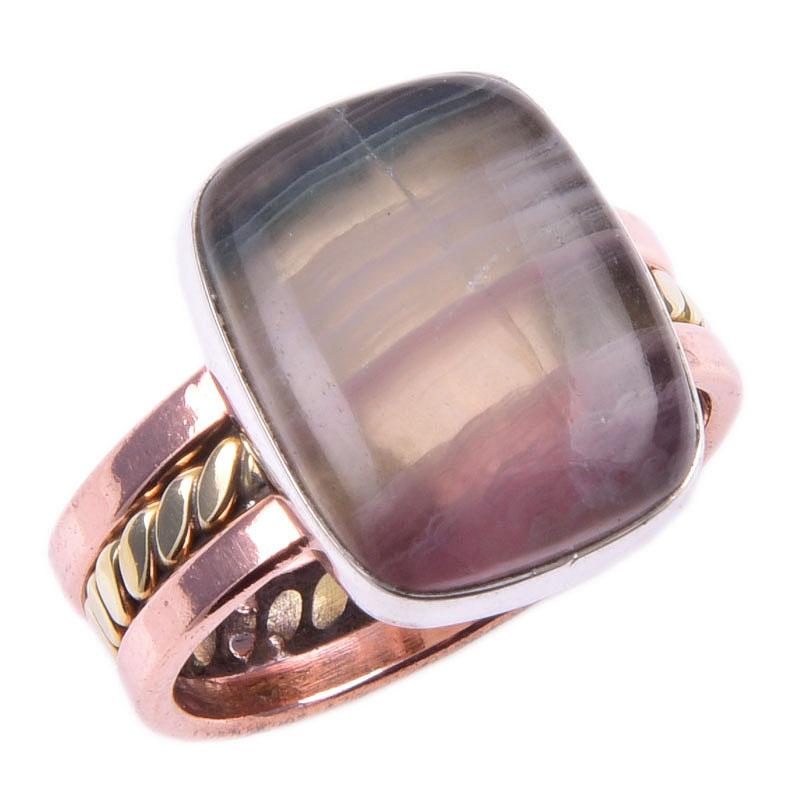 Anello bicolore fatto a mano in argento sterling 925 con gemma di fluorite naturale Misura 8 w0Q96