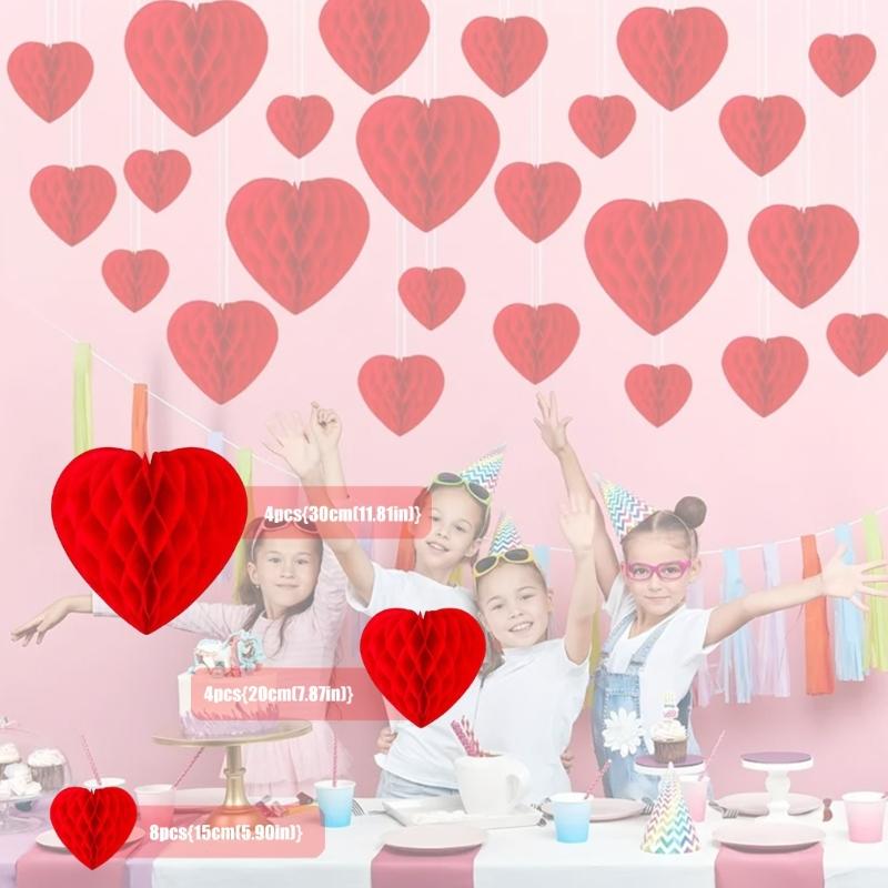 Pack of 16 DIY Assemble Heart Honeycomb Party Decorations for Ceiling Wall Hanging Festival Atmosphere Valentines Celebration