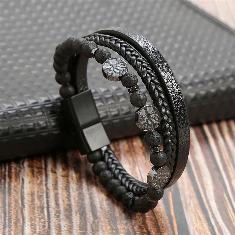 

Classic Men s Leather Bracelet Fashion Stainless Steel Multi Layer Leather Bracelet for Men Jewelry Gift