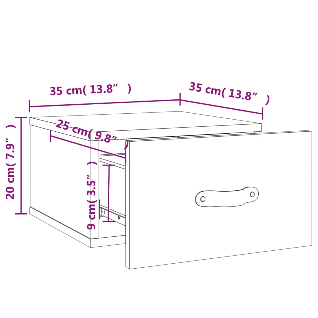 Wall Mounted Nightstand Gray Sonoma 35 x 35 x 20 cm