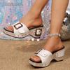 Fashion Thick Sole Wedge Sandals for Women Fashion Buckle Rivet Platform Slippers Woman Summer PU Leather High Heel Sandalias Mujer 2025