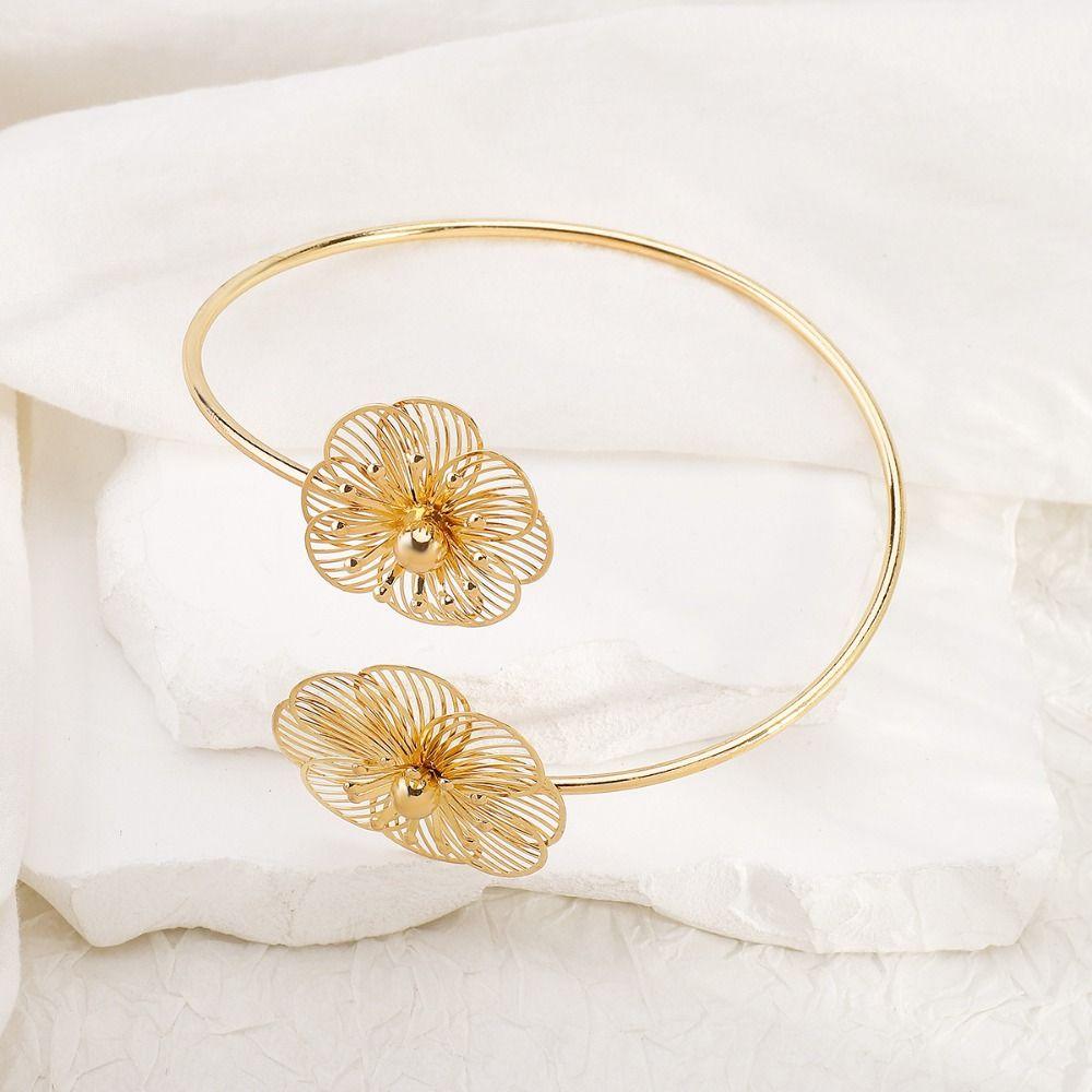 Hollow Flower Opening Cuff Bracelets Line Weave Circle Upper Arm Bracelet Armband Arm Chain  Party
