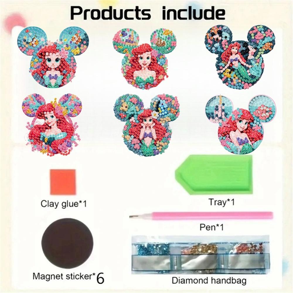 6Pcs Mermaid Series Diamond Art Fridge Magnet Diamond Painting Refrigerator Magnet DIY Fridge Stickers for Fridge Whiteboards
