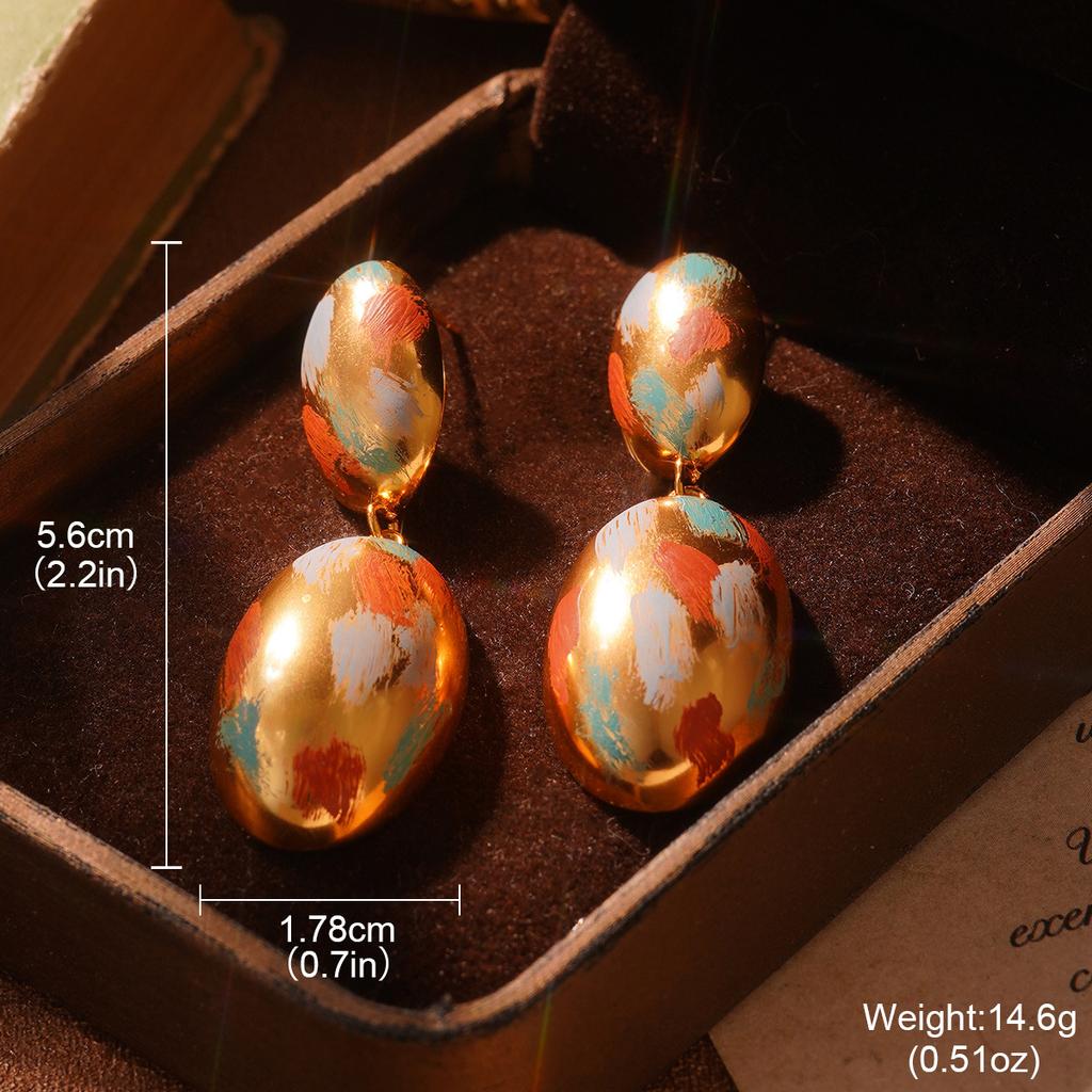 Medieval Painted Series Enamel Earrings Women's Simple Geometric Earrings Pendant ins Wind Folded Retro Silver Needle Jewelry