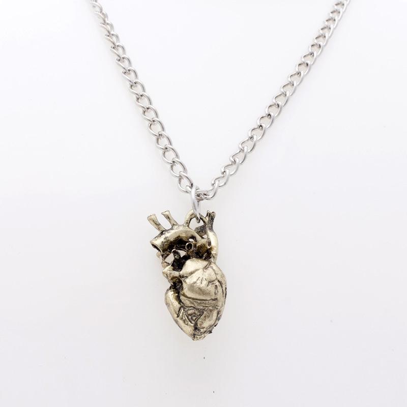 LOVBEAFAS Anatomical Heart Maxi Pendant Necklace Women Jewelry Three-dimensional 3D Science Vintage Anatomy Maxi Necklace