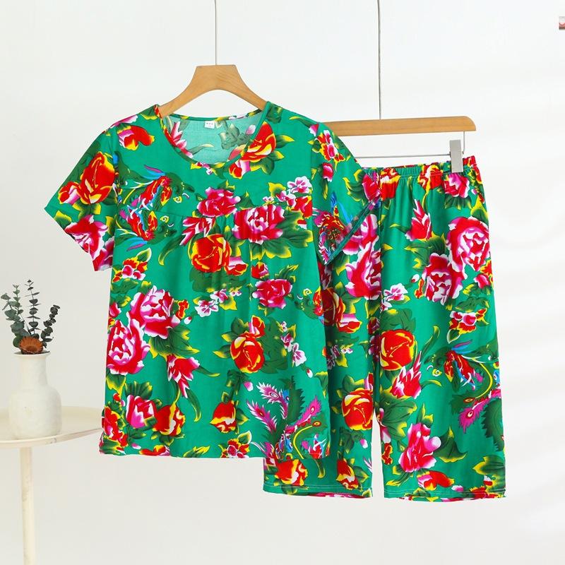 Summer Short-sleeved Home Wear Set, Women's Thin Round-neck Top, Shorts, Two-piece Loose Pajamas