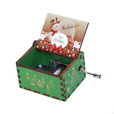 Merry Christmas Music Box,Engraved,Collection Cute Unique Xmas Gift Hand Crank Musical Box for