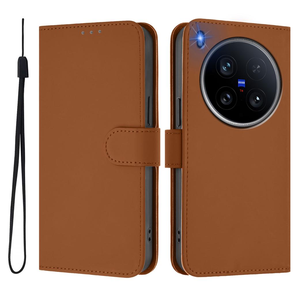 For Vivo X200 Ultra 5G Case Solid Color Wallet Leather Phone Cover with Strap