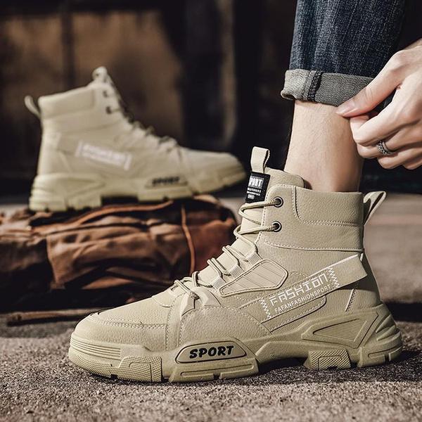 Men's Fashion Casual Sneakers High Top Leather Martin Shoes Mens Lace Up Comfortable Running Shoes Casual Sneakers Work Boots