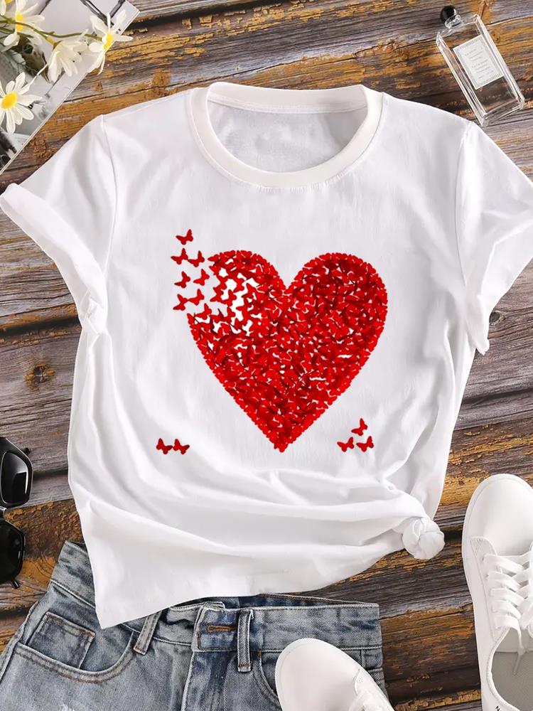 (Asian Size) sweet flower trend Printed Female Top T Shirt Clothing Lady o-neck Short Sleeve T-shirts Casual Fashion Women Graphic Tee