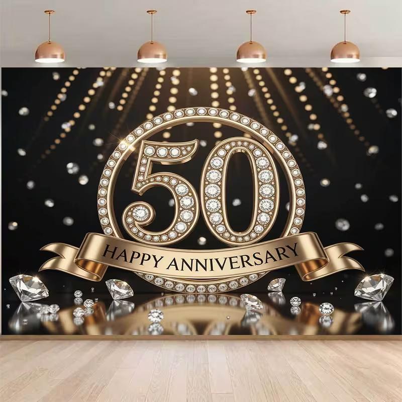 2D 50 Years Golden Wedding Diamond Photography Background Cloth 47.2x31.5inch/120*80cm