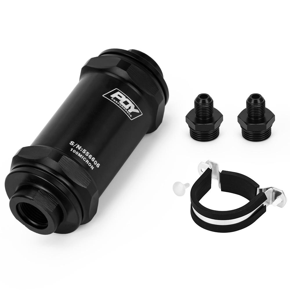 

WLR - PQY BLACK AN6 / AN8 / AN10 Adaptor Fittings Inline Fuel Filter E85 Ethanol With 100 Micron Stainless Steel Element AN6 FITTING