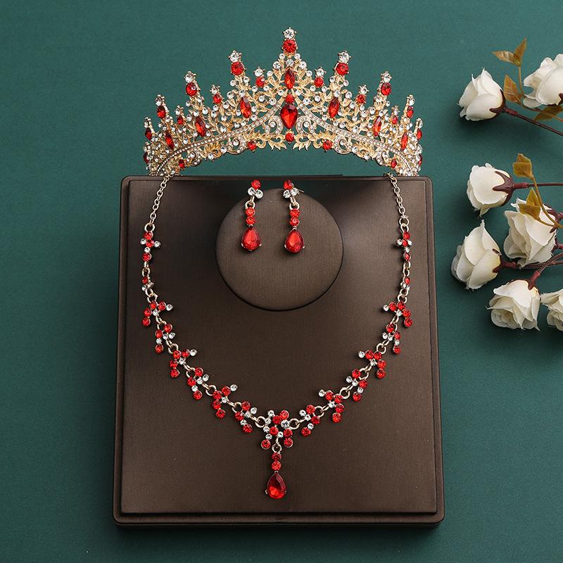 DIEZI Baroque Bridal Rhinestone Crown Tiara For Women Girls Wedding Princess Queen Crystal Tiaras Necklace Earrings Jewelry Sets