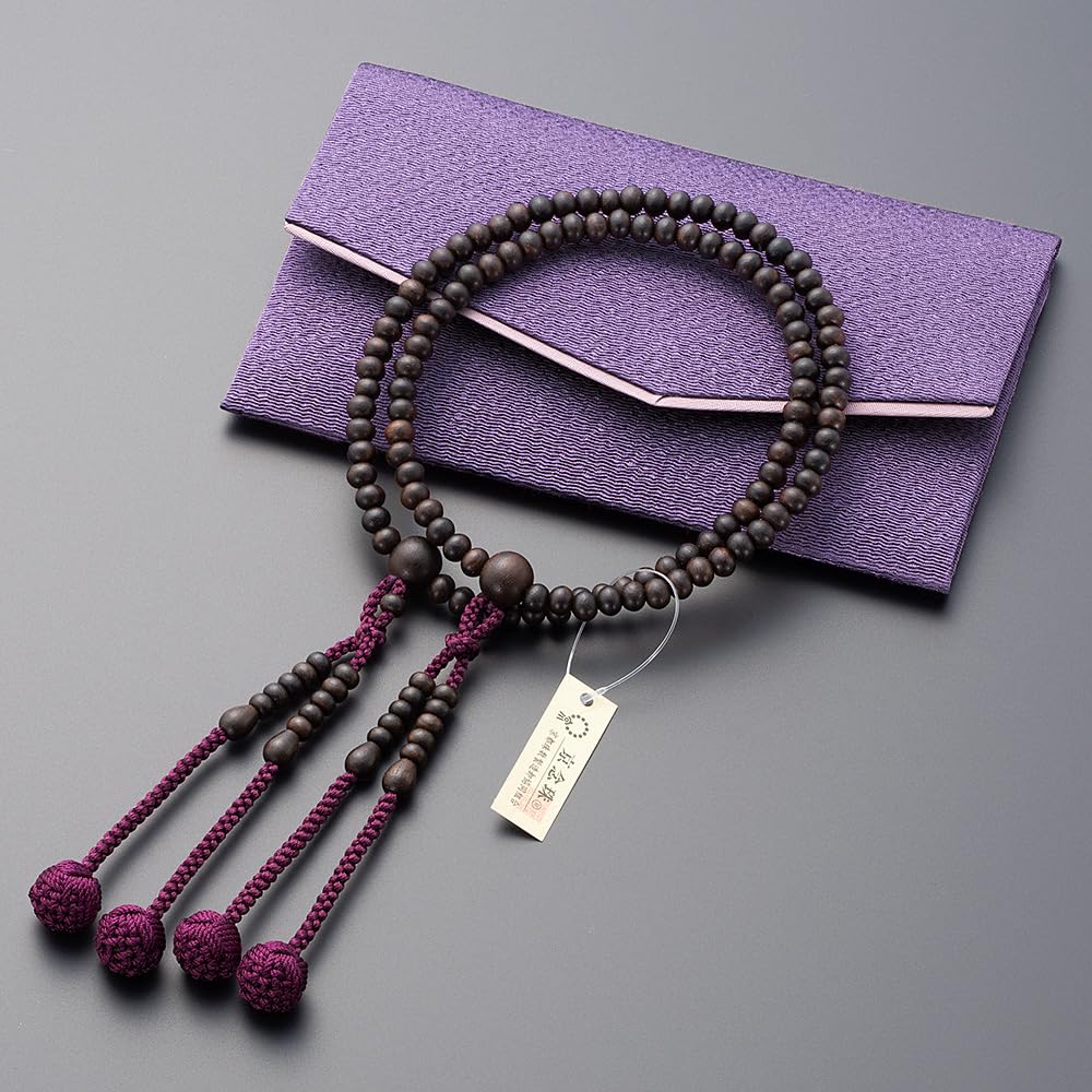 Buddhist altar shop Takita Shoten Prayer Shingon authentic prayer beads for striped ebony 8 pure silk Hanabon beads bag Kyoto prayer certificate