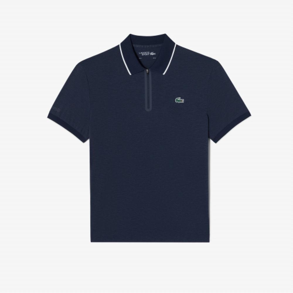 

LACOSTE Мужская меланжевая футболка-поло с короткими рукавами и молнией до половины [Темно-синий]