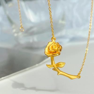 Rose Necklace Women's Light Luxury Niche Design Sense Gold Retro Flower Clavicle Chain Stainless Steel