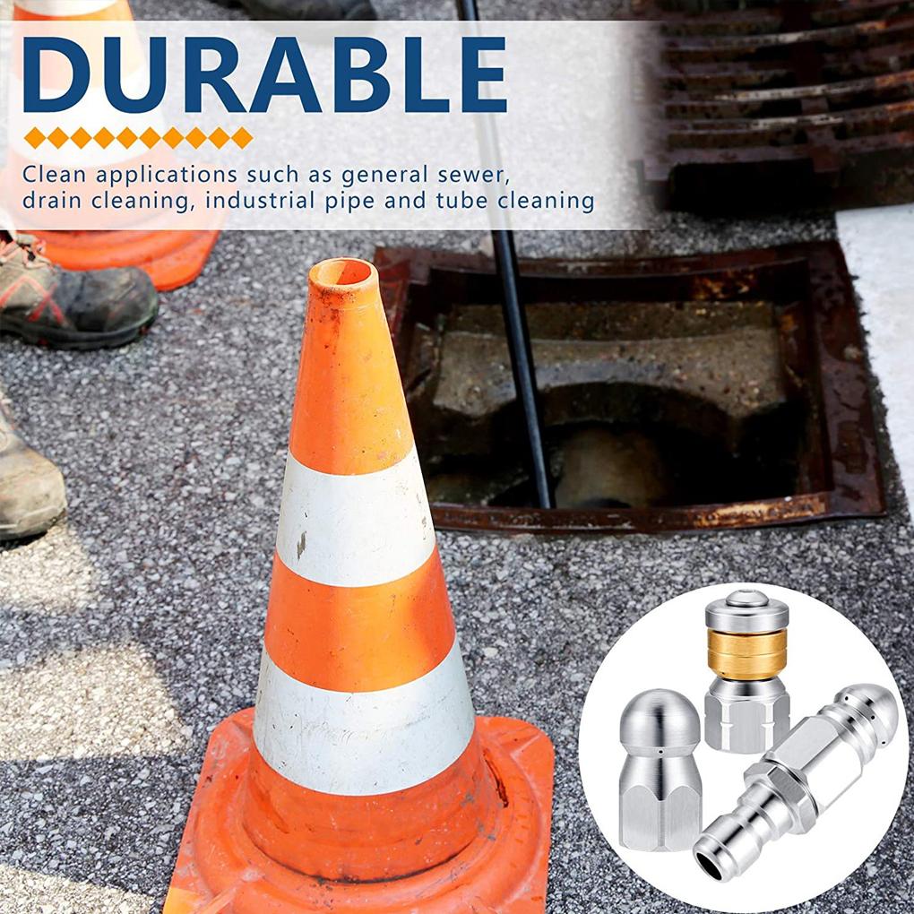 3 Pieces Kitchen Drain Washer Nozzles Sewer Hose Cleaning 1/4 Inch Stainless Steel Spray Nozzles Replacement Sprayers