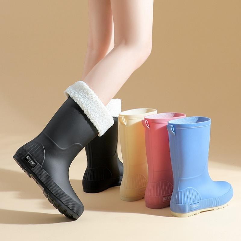 Mode Plus Samt Mittelhohe Damen Gummistiefel Regenstiefel Regenstiefel Outdoor Arbeit Rutschfest Wasserdicht Gummischuhe