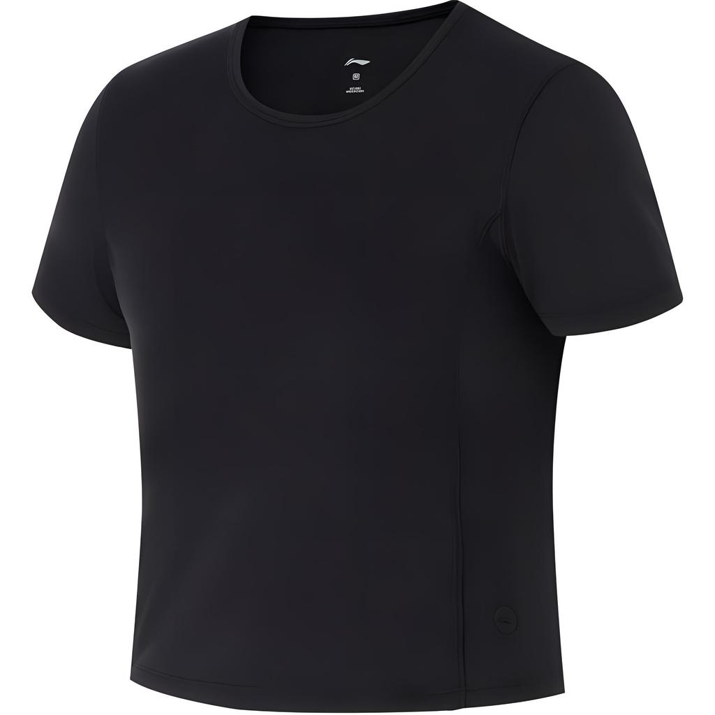 Li Ning Fitness Series Solid Color Round Neck Comfortable Breathable Short Sleeve T-Shirt Women Tops Black ATSU734-1