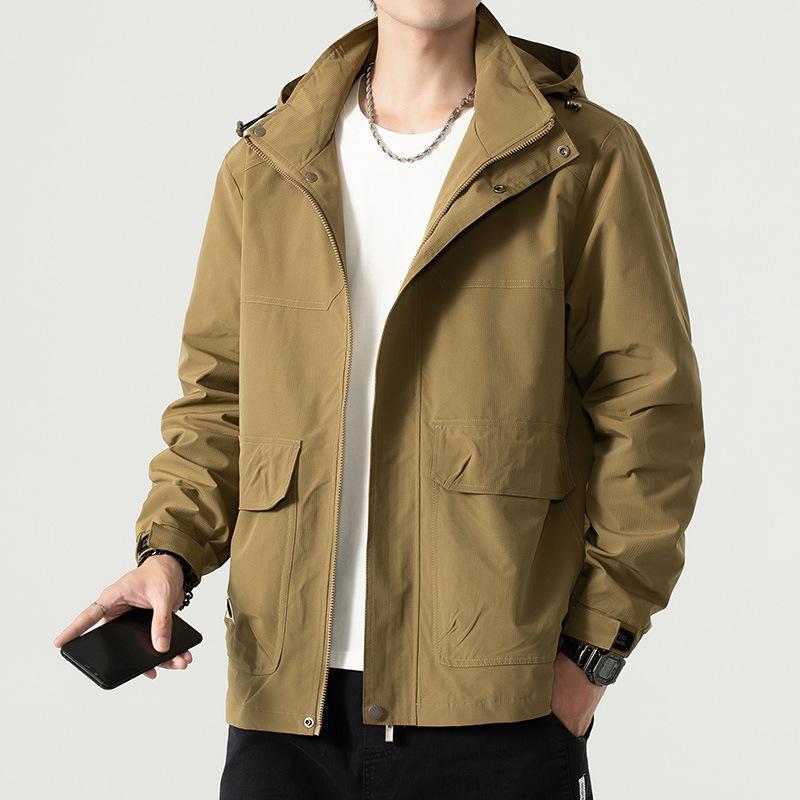 

Autumn New Men s Multi-pocket Outdoor Waterproof Casual Jacket Hooded Windbreaker Zipper Plus Size Coat XL хаки
