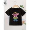 European sizes Casual Short-Sleeved T-Shirt for Summer Featuring a Pig Skateboarding, Suitable for Boys And Girls, with a Round Neck Design