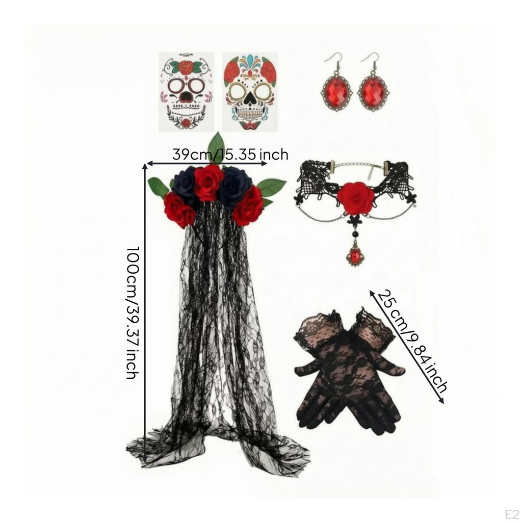 One Size Day of the Dead Costume Kit | Dramatic Coordinated Look, Sugar Skull Temporary Decal and
