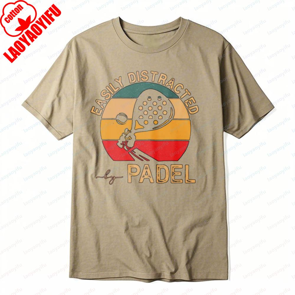 

Easily Distracted By Padel Tee Outdoors Vintage Sport Print Women TShirt Casual Fashion Trendy Gift for Tennis Fans Camisetas S