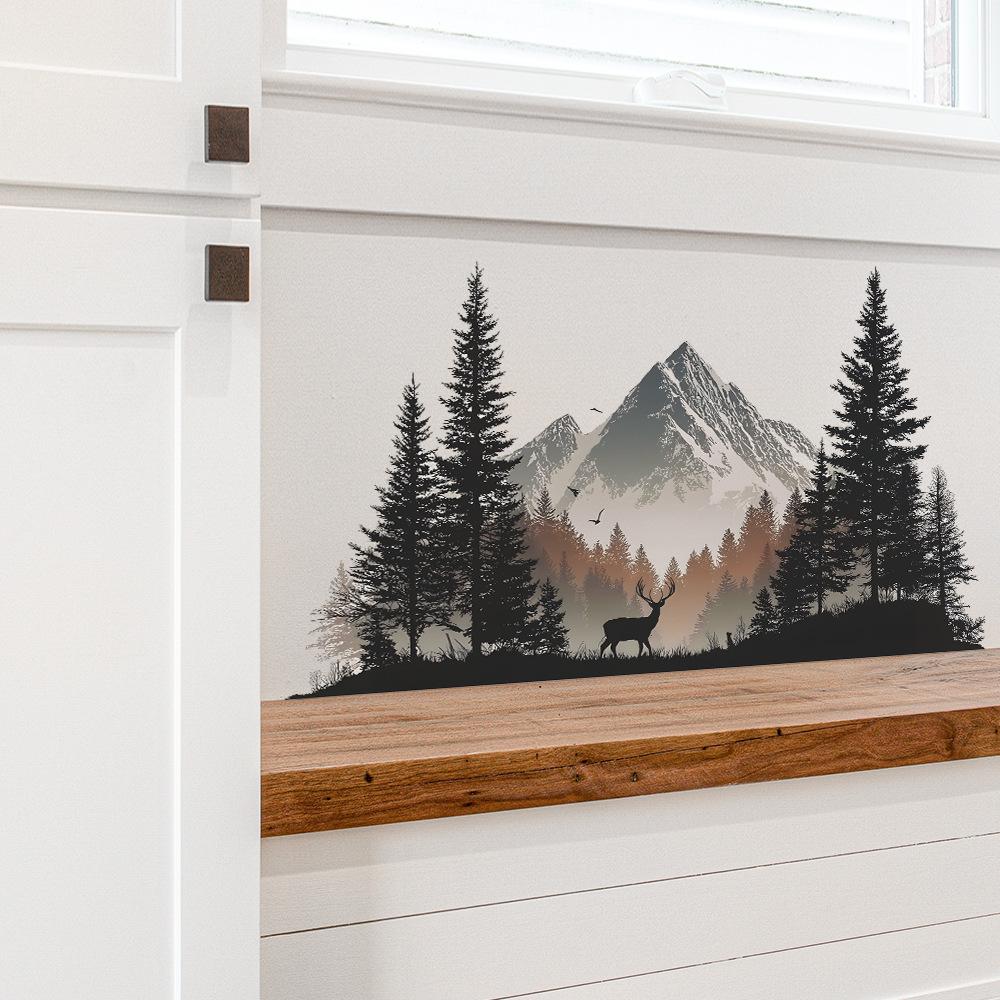 Creative Simulation 3D Green Pine Snow Mountain Bedroom, Living Room and Home Decoration Wall Stickers