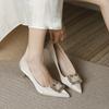 Silk Stiletto Single Shoes Fashion Pointed Toe Shallow Mouth Metal Buckle Slip-on Non-Slip High Heels