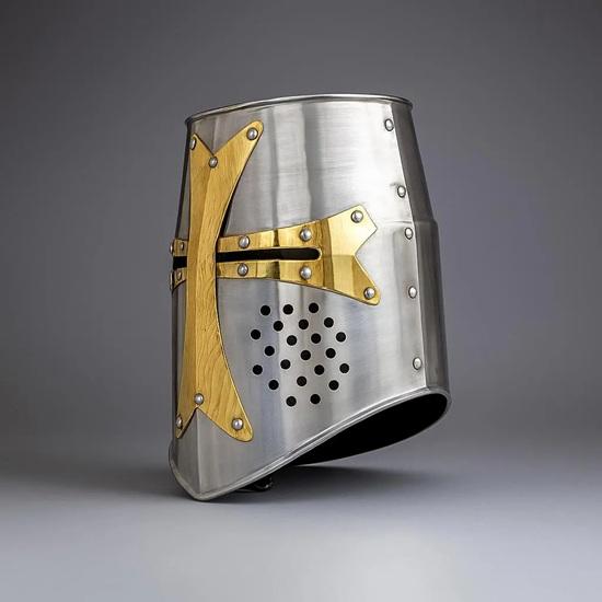 Knights Templar Crusader Great Helmet Perfect for Renaissance Fair, Cosplay, LARP, Halloween Costume Authentic Steel Replica