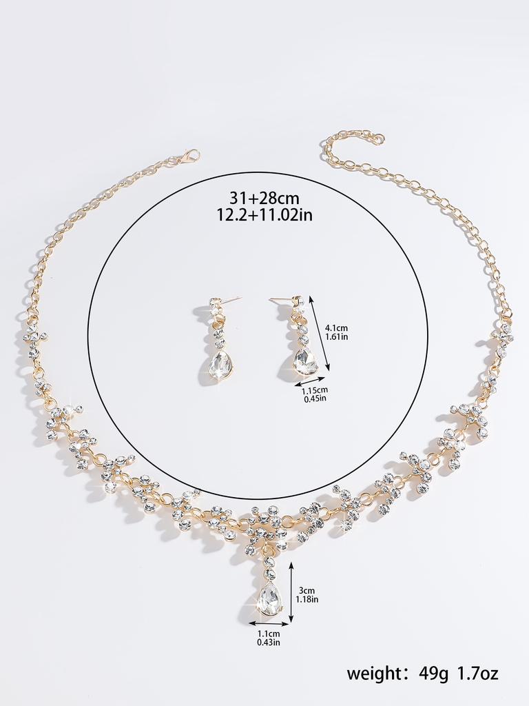 Damen Modedesign Wassertropfen Geometrische Halskette Ohrringe Krone Zirkon Set Hochzeitsparty Festival Geschenk
