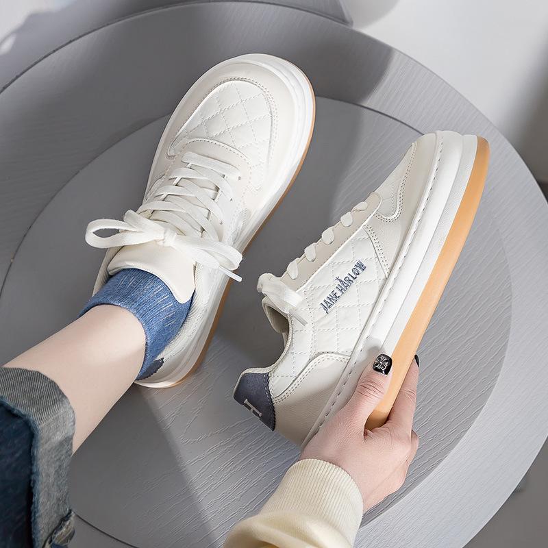 Dexun Retro Big Head Shoes Women'S New Diamond Platform Low-Top Casual Versatile Japanese White Shoes Tide