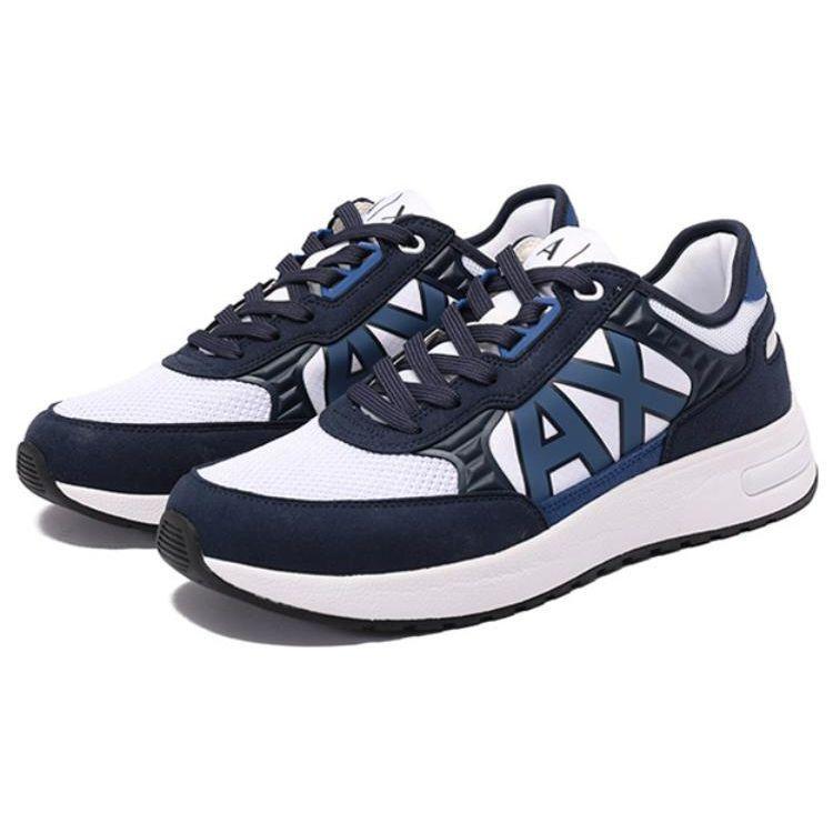 Armani Exchange Logo Decorated Thick Sole Mesh Lace-Up Casual Sneakers Low Top Lifestyle Shoes Men Sneakers White Navy-Blue XUX090XV276S563
