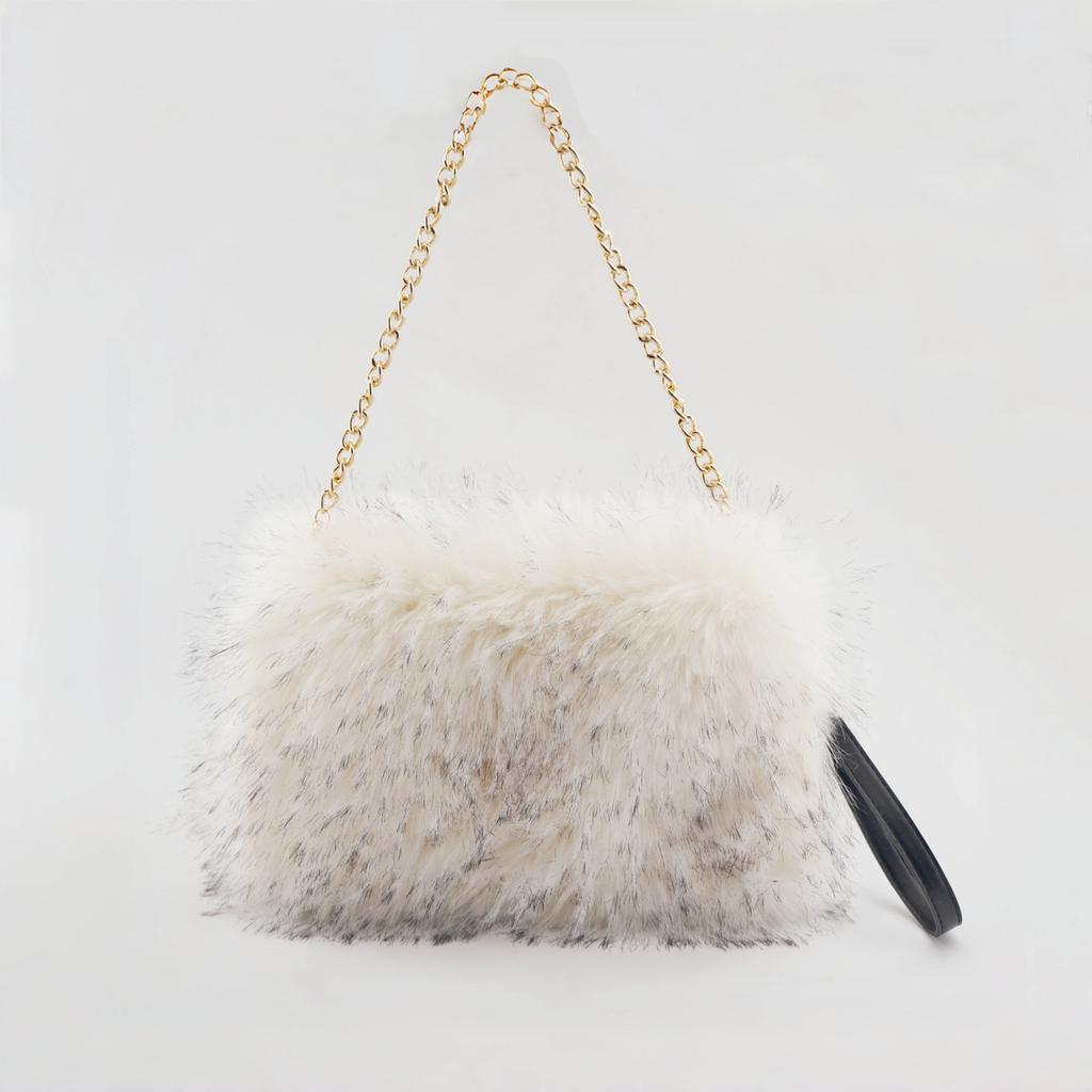 Luxury Faux Fur Clutch Purse Handbags for Women Winter Plush Chain Underarm Bags Female Furry Shoulder Crossbody Bag Phe Pouch