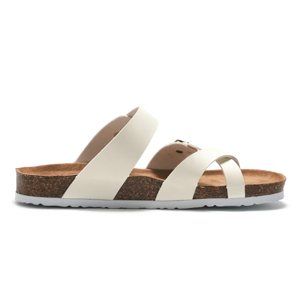 Sandales en Liège à Brides Croisées pour Hommes et Sandales Plates Confortables et Légères de Plage d'Été à Plateforme [KOSIKINI] Femmes, Sandales, Sandales, Sandales, (Blanc,