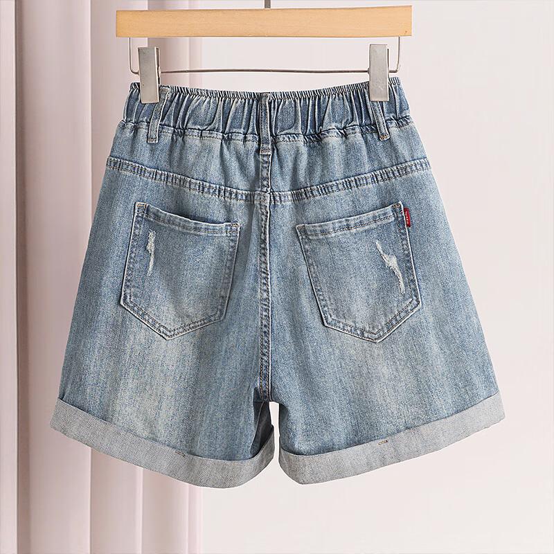 Damen Retro High-Waist Distressed Weitbeinige Jeans-Shorts