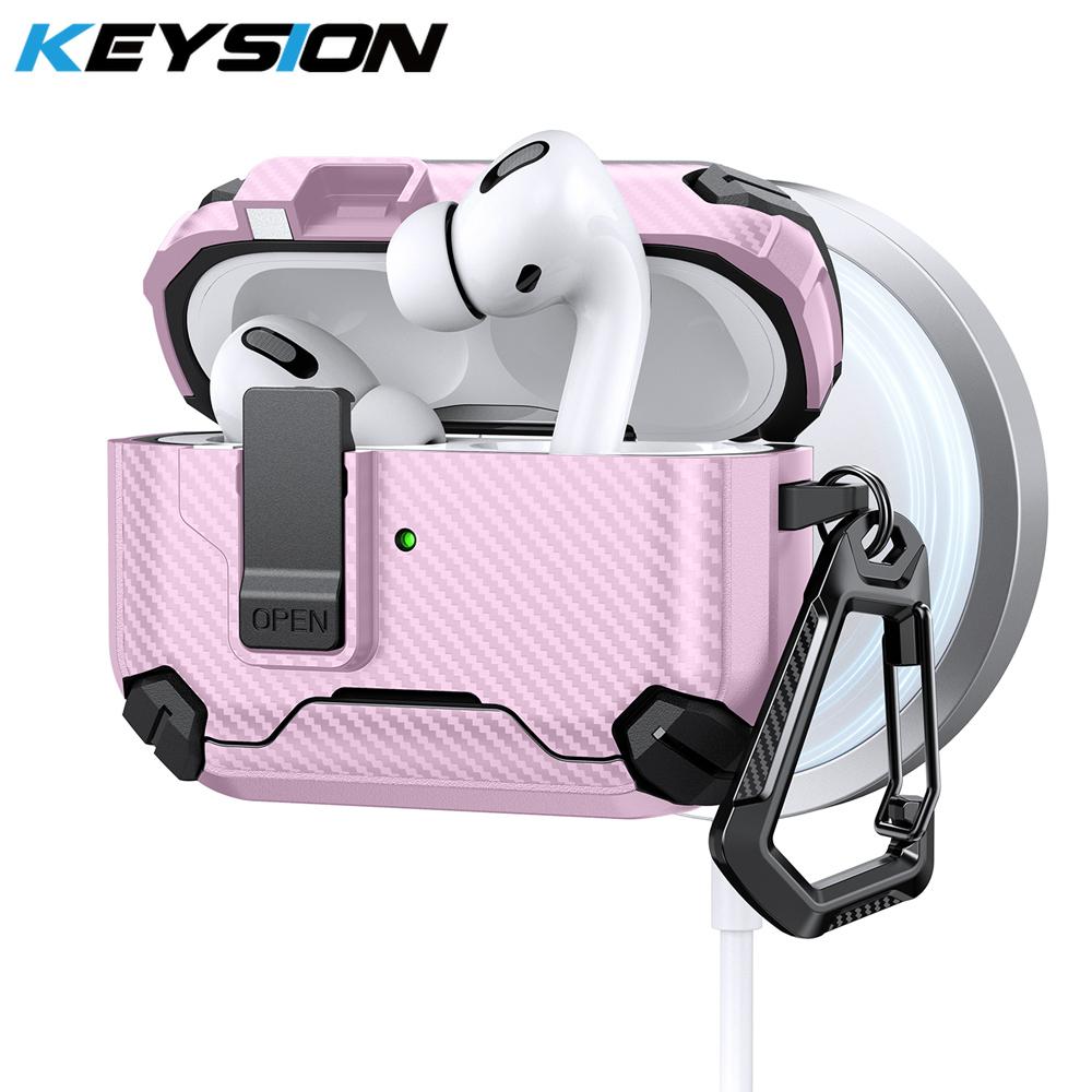 KEYSION Magnetic Automatic Switch Earphone Case for Airpods Pro 3 Pro 2 Shockproof Phone Stand Hook Headphone Cover for AirPods 4