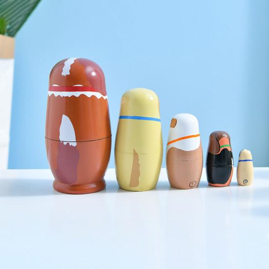 5Pcs/Set Dog Russian Nesting Doll 5 Layers Handmade Wooden Matryoshka Puppy Stacking Toy Home Office Desktop Decoration Ornament