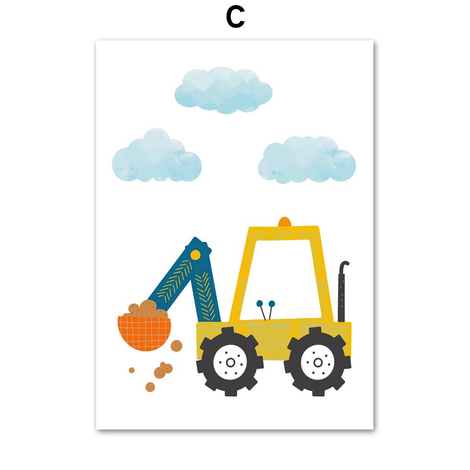 Modern Cartoon Crane Excavator Dump Truck Nursery Wall Art Canvas Painting Nordic Posters & Prints Pictures Baby Kids Room Decor