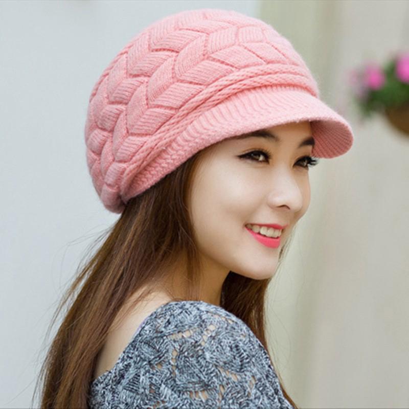 Women'S Autumn/Winter Knitted Hat With Fleece Lining Stylish And Versatile Beret Outdoor Warm Hat
