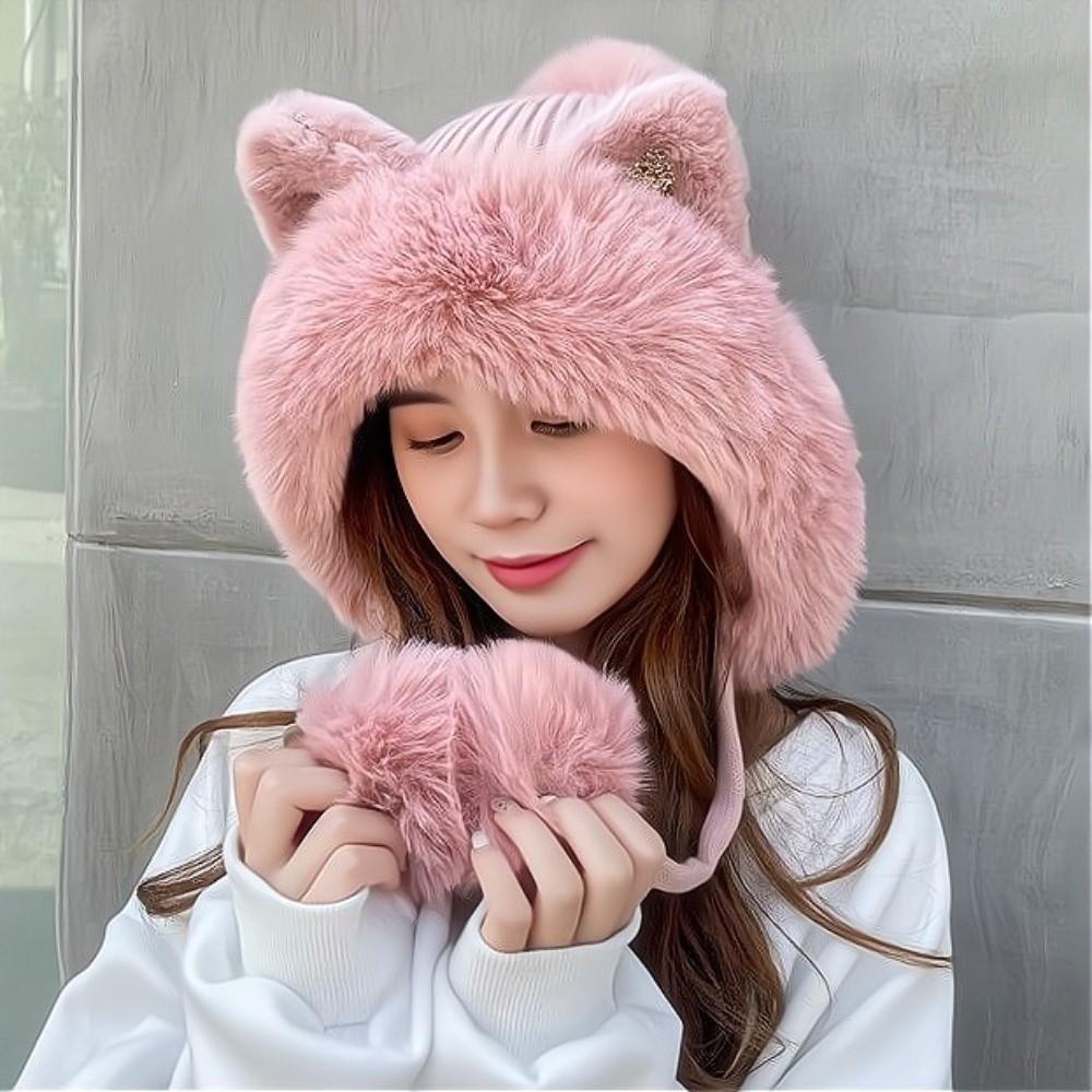 Woolen Cat Ears Beanie Fluffy Lei Feng Hat Personality Ear Protection Hat  Winter/Autumn