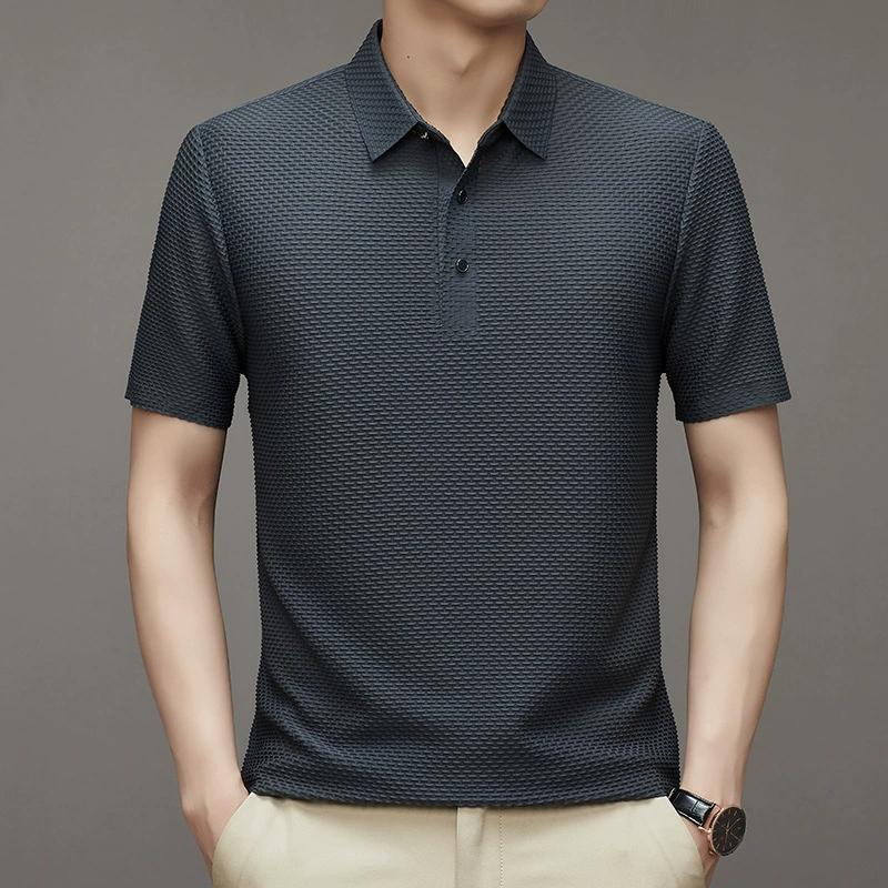 Men's Spring and Summer Thin Solid Colour Lapel Half-sleeved Ice Silk POLO Shirt Short Sleeve