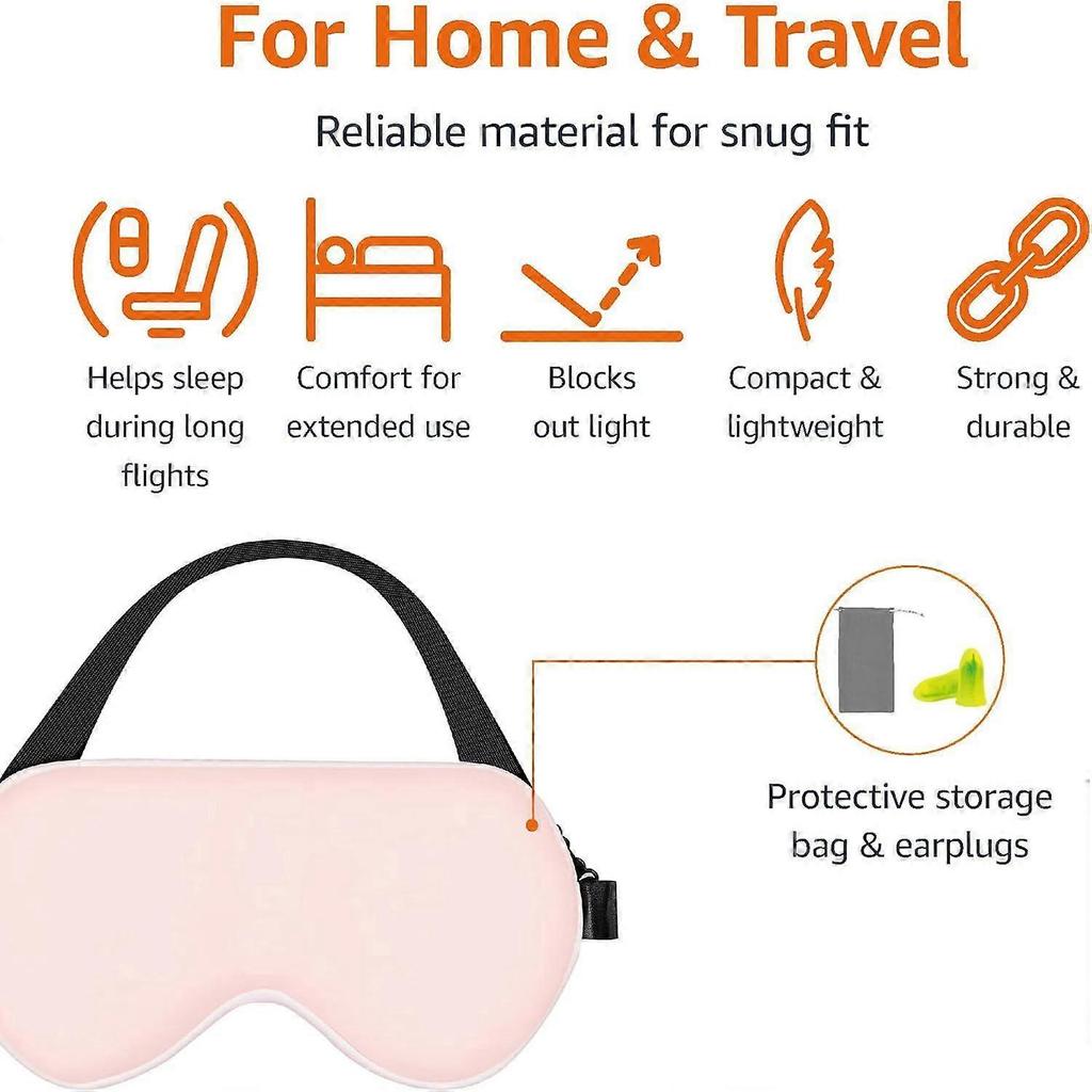 Natural mulberry silk curved sleeping eye mask with adjustable straps, one size fits all, pink