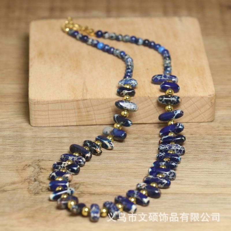 Turquoise Barrel Bead Necklace – Gold Accent Boho Jewelry, Protection Calm Gift for Women