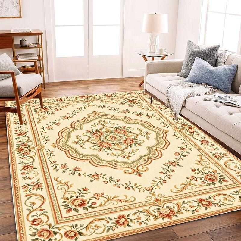 Retro Oriental Rose Flower Carpet Soft, Non slip, Washable Carpet Living Room Bedroom Study Classic Countryside Home Decor